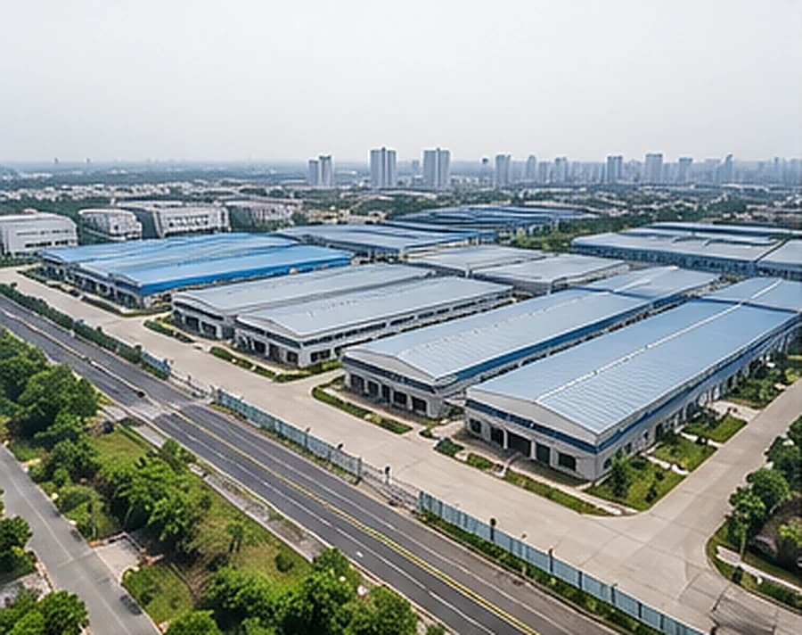 An aerial view of a manufacturing estate with multiple plant buildings
